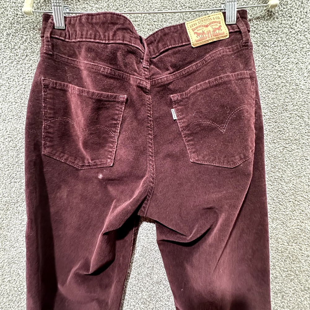 Levis 721 Corduroy Pants Women 29 Burgundy High Rise Skinny Exposed Button Fly - Picture 10 of 16